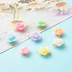 不透明なアクリルビーズリンク  黄金の鉄の発見で  カドミウムフリー＆鉛フリー  花  ミックスカラー  15x12~12.5x7~7.5mm  穴：1.8mm&nbsp;PALLOY-JF00827