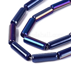 電気メッキオペークガラスビーズ連売り  チューブ  ABカラーメッキ  ダークブルー  13~13.5x4~4.5mm  穴：0.5~0.8mm  約27~30個/連  13.98~15.75インチ（35.5~40cm）&nbsp;X-EGLA-Q132-02A-B02