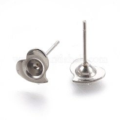 変色しにくい304ステンレススチール製イヤリング部品  ハート  ステンレス鋼色  13mm  トレイ：3mm  ピン：0.7mm&nbsp;X-STAS-G187-06P