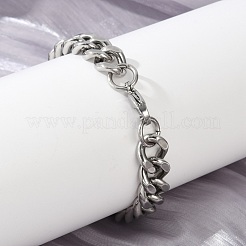 304ステンレススチールキューバチェーンブレスレット女性男性用  ステンレス鋼色  8-7/8インチ（22.5cm）&nbsp;LS-BJEW-D304-01P