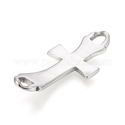 変色しにくい304ステンレススチールリンクコネクター  レザーコードブレスレット用  クロス  ステンレス鋼色  57x25.5x3mm  穴：6x6mm&nbsp;X-STAS-I158-03P