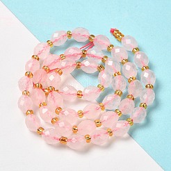天然石ローズクォーツビーズ連売り  シードビーズで  多面カット  オーバル  7.5~8x6~6.5mm  穴：1.2mm  約40~42個/連  15.35~15.55''（39~39.5センチメートル）&nbsp;G-H297-C08-01