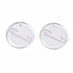 透明樹脂ペンダント  グリッターパウダー付き  ピン付きフラットラウンド  ピンク  24.5x2.5~3mm  穴：1.4mm&nbsp;RESI-N030-005A