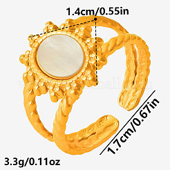 304ステンレススチールと天然シェルのカフオープンリング（女性用）  太陽  18KGP本金メッキ  14mm  内径：17mm&nbsp;LD3534-3