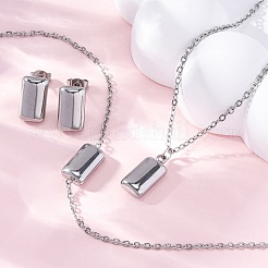 304ステンレスセット  ネックレス  ブレスレット  スタッドのピアス  長方形  ステンレス鋼色  19.76インチ（50.2cm）&nbsp;SJEW-C004-18P