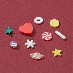 クリスマス ハンドメイド ポリマークレイ カボション 25g  ファッションネイルアートデコレーションアクセサリー  アクリルラインストーン付き  混合図形  ミックスカラー  3~10x1.5~10x0.5~3.5mm&nbsp;CLAY-FS0001-14