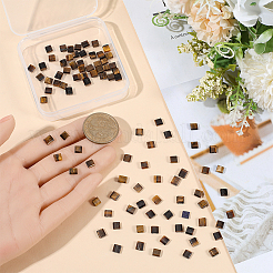 2連売り天然タイガーアイビーズ連売り  2穴  正方形  5.5x5.5x2.5mm  穴：0.8mm  約71個/連  15.24インチ（38.7cm）&nbsp;G-PA0001-73