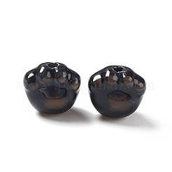 手作りプリント陶器ビーズ  猫の足跡  ブラック  12x12x9mm  穴：2mm&nbsp;PORC-F006-01G