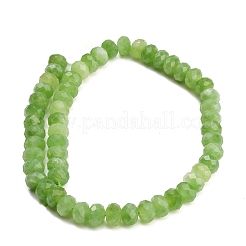 ファセットカットされた染色済みの天然白翡翠ビーズの連  ロンデル  薄緑  9.5~10x7.5~8.5mm  穴：1mm  約47~50個/連  14.76~15.16''（37.5~38.5センチメートル）&nbsp;GG-CBAE966-01B-H