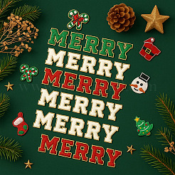 クリスマステーマのポリエステル製コンピューター刺繍アイロン/縫い付けパッチ  シェニールアップリケ  ゴールドエッジ  混合図形  ミックスカラー  60~86x47~75x1~3.5mm&nbsp;PATC-MA0001-44