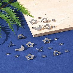 16個 4スタイル 304ステンレススチールスタッドピアス金具  16個のイヤーナット付き  ステンレス鋼色  10~14.5x8~11.5x0.8mm  穴：1.4~1.6mm  ピン：0.7~0.8mm&nbsp;STAS-FS0001-85P