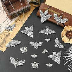 35pcs7スタイルチベットスタイルアロイペンダント  蛾のチャーム  アンティークシルバー  12.5~48.5x20~57x1.5~6.5mm  穴：1~2.5mm  5個/スタイル&nbsp;FIND-CJ0005-58