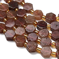 天然石ストロベリークォーツビーズ連売り  六角  シードビーズで  10x11x5mm  穴：0.9mm  約15個/連  7.68''（19.5センチメートル）&nbsp;G-F833-B01-01
