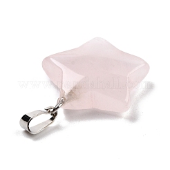 天然石ローズクォーツペンダント  ペンダント  プラチナトーンの真鍮パーツ  スター  23.5x20.5x7.5mm&nbsp;G-I319-01P-07