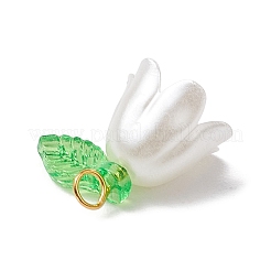 20個の不透明なアクリルパーツ  真鍮のループを有します  ゴールドカラー  花  ホワイト  13x13x13mm  穴：1.8mm&nbsp;PALLOY-JF02870