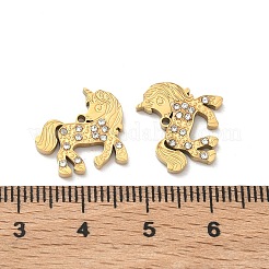 304ステンレススチールラインストーンペンダント  ユニコーンチャーム  ゴールドカラー  13.5x14.5x2mm  穴：1.4mm&nbsp;STAS-P449-02D-G