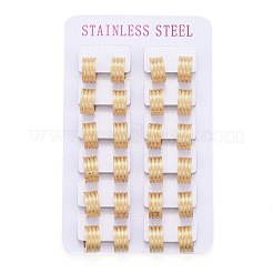 テクスチャ加工された304ステンレススチールのフープピアス  リング  ゴールドカラー  12.5x13x7mm  ピン：1mm&nbsp;EJEW-L252-014G