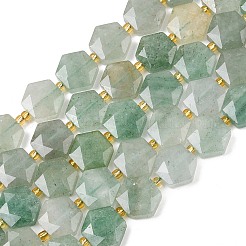 天然石グリーンアベンチュリンビーズ連売り  シードビーズで  ファセット六角形カット  六角  12x13~13.5x5.5~6mm  穴：1.2mm  約28個/連  15.55インチ（39.5cm）&nbsp;G-G144-A04-01B