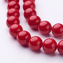 天然石馬山ジェイドラウンドビーズ連売り  染め  レッド  12mm  穴：1mm  約31個/連  15インチ&nbsp;G-D263-12mm-XS31