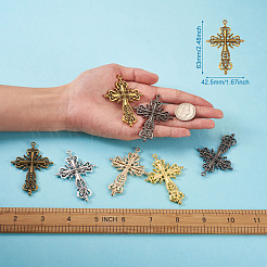 中空合金ビッグペンダント  宗教  カドミウムフリー＆鉛フリー  クロス  ミックスカラー  42.5x63x4mm  7色  4個/カラー  28個/セット&nbsp;PALLOY-CD0001-07