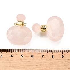 天然ローズクォーツ香水瓶ペンダント  304ステンレススチール製金具付き  多面カット  楕円形のチャーム  ゴールドカラー  32~33x25~26x10.5~11.5mm  穴：1.9mm&nbsp;G-L623-07G-04