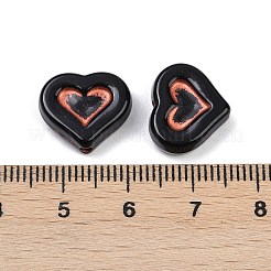 不透明アクリルビーズ  ハート  赤色のエンレース  ブラック  12.5x14.5x5mm  穴：1.8mm  約28個/20g&nbsp;X1-OACR-P029-01A-01