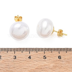 真鍮とABS樹脂製のイミテーションパールスタッドピアス（女性用）  ラウンド  長持ちメッキ  ラックめっき  鉛フリー＆カドミウムフリー  ゴールドカラー  ホワイト  13.5mm&nbsp;PL-CBA760A-14B-G01