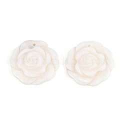 天然淡水貝の彫刻ペンダント  花のチャーム  貝殻色  33~34x33~34x4.5~6mm  穴：1.8mm&nbsp;SHEL-T020-19