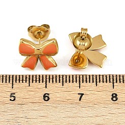 304ステンレススチール製エナメル蝶結びスタッドピアス  ゴールドカラー  ミックスカラー  11.5x12mm&nbsp;EJEW-K268-17G