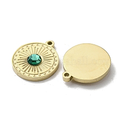 304ステンレススチールチャーム  ガラスと  フラットラウンドのチャーム  14KGP本金メッキ  13.5x12x1.5mm  穴：1.2mm&nbsp;STAS-L022-049G