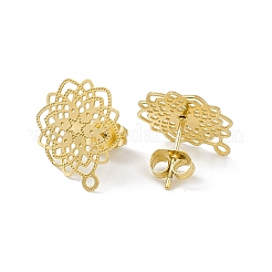 304ステンレススチールスタッドピアス  中空の花  水平ループ付き  ゴールドカラー  17x14mm  穴：1.2mm  ピン：0.85mm&nbsp;STAS-C061-04G