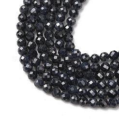 天然ブラックサファイアビーズ連売り  多面カット  ラウンド  3mm  穴：0.7mm  約125個/連  15.12''（38.4センチメートル）&nbsp;G-P625-3mm-01