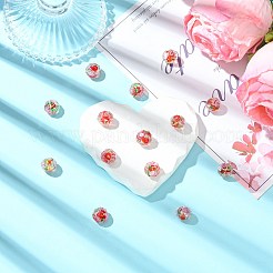 手作りのホイルランプワークビーズ20個  花とロンデル  多面カット  レッド  9.5~10x7.5~8mm  穴：1.1~1.5mm&nbsp;FOIL-SZ0001-03B