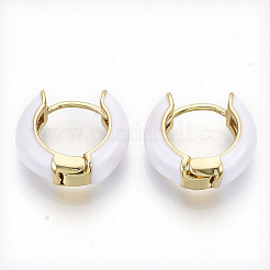 真鍮huggieフープピアス  エナメル  18KGP本金メッキ  ホワイト  14x15x5mm  ピン：1x1mm&nbsp;EJEW-S209-01F