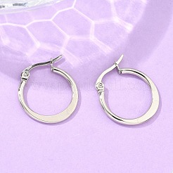 変色しにくい304ステンレススチールフープピアス  低刺激性のイヤリング  フラットリング形状  ステンレス鋼色  19~21x2mm  ピン：0.7x1mm&nbsp;EJEW-F105-23P