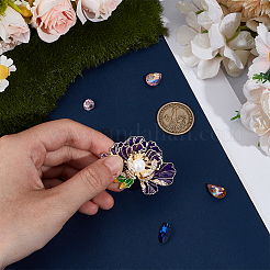 花の亜鉛合金エナメルラインストーンブローチ  プラスチックパール付きリュックサック、洋服、ウェディングパーティー  パープル  37x50mm&nbsp;JEWB-WH0001-53G-01
