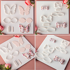 6セット6スタイルのプラスチック粘土プレス型  粘土カッター  クレイモデリングツール  DIYイヤリング製作用  蝶結び  ホワイト  36~75x16~74mm&nbsp;AJEW-SC0004-09A