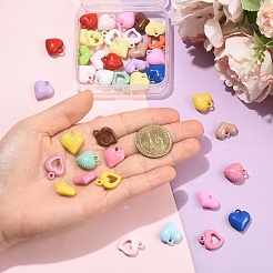 40個 4スタイル ベーキングペイント アクリルパーツ  ハートチャーム  ミックスカラー  12~19x15~17x4~8mm  穴：1.5~3mm  10個/スタイル&nbsp;OACR-YW0004-48