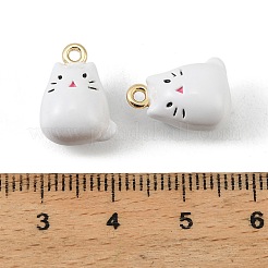 合金エナメルチャーム  猫の形のチャーム  長持ちメッキ  ラックめっき  ゴールドカラー  ホワイト  14.5x11x9.5mm  穴：1.4mm&nbsp;FIND-H024-09G-01
