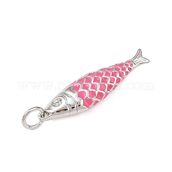 真鍮製エナメルペンダント  魚  カドミウムフリー＆鉛フリー  ラックめっき  長持ちメッキ  丸カン付き  プラチナ  濃いピンク  25x7x4mm  穴：3mm&nbsp;KK-P339-08P-02