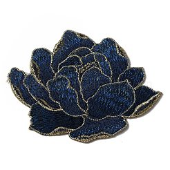 牡丹柄のポリエステル生地 コンピューター化された刺繍布 縫い付けパッチ  マスクと衣装のアクセサリー  マリンブルー  92x117x1.5mm&nbsp;PATC-WH0009-09