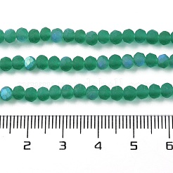 透明ガラスビーズ連売り  多面カット  艶消し  半分ABカラーメッキ  ロンデル  シーグリーン  4~4.5x3.5~4mm  穴：1mm  約105~110個/連  38~39cm&nbsp;X1-EGLA-A034-T4mm-MB18