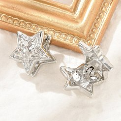 女性のための真鍮のフープピアス  スター  プラチナ  23x18.5mm&nbsp;EJEW-U041-08P