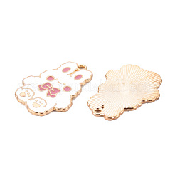 環境に優しい合金エナメルペンダント  カドミウムフリーと鉛フリー＆ニッケルフリー  ライトゴールド  兎  ホワイト  31x23x1.5mm  穴：1.8mm&nbsp;ENAM-T011-77-NR