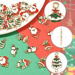 30個 5スタイル クリスマス合金エナメルリンク  クリスマスツリー、サンタクロース、雪だるま  ミックスカラー  混合図形  20~24.5x11~16x1.5~3.5mm  穴：1.5~2mm  6個/スタイル&nbsp;FIND-FS0004-93