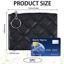 菱形模様PUレザージップポーチ  女性用合金キーホルダー付き財布  ブラック  96x128x14mm&nbsp;ABAG-WH0040-12B-09