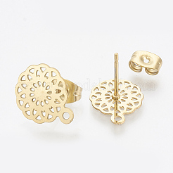 304ステンレススチールスタッドピアス金具  カン付き  花  ゴールドカラー  13x10.5mm  穴：1mm  ピン：0.7mm&nbsp;LS-X-STAS-S079-36A