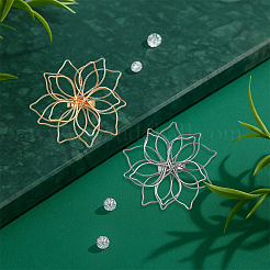 4色の合金製指輪2個  花  プラチナ＆ライトゴールド  61x58mm  内径：17mm  2個/カラー&nbsp;RJEW-HY0001-13