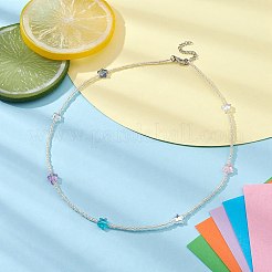 ガラススター&シードビーズネックレス  カラフル  18.50インチ（47cm）&nbsp;NJEW-JN04364