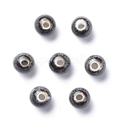 派手なアンティーク調施釉磁器ビーズ  ラウンド  グレー  6mm  穴：1.5mm&nbsp;PORC-M838-1